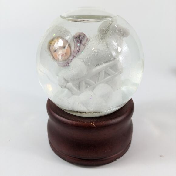 Baby Sledding Snow Globe Waterglobe We Wish You A Merry Christmas Winter Holiday - Picture 1 of 12